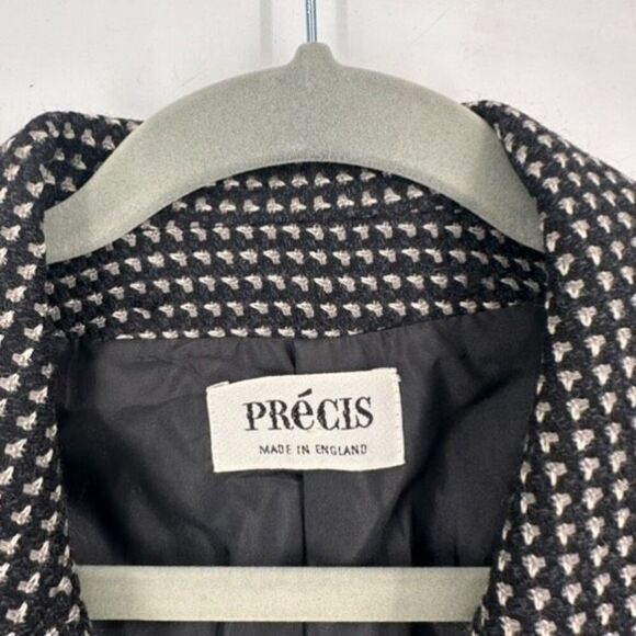 Vintage Precis Women's Houndstooth Double Breasted Blazer Jacket Black White 12 - Picture 2 of 13